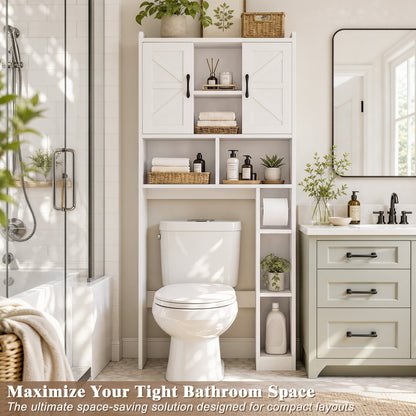 Farmhouse Over The Toilet Storage Cabinet with Barn Door, Reversible Side