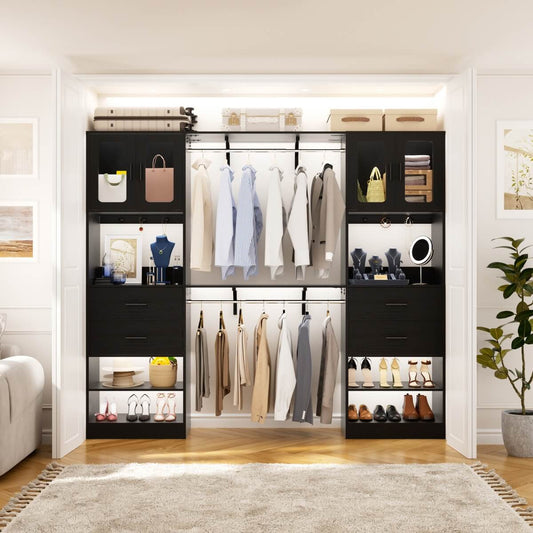 41-120 Inch Adjustable Closet System with 4 Drawers and 2 Storage Cabinets, Set of 2