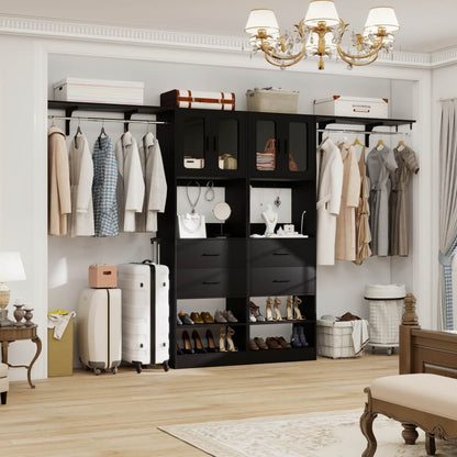 41-120 Inch Adjustable Closet System with 4 Drawers and 2 Storage Cabinets, Set of 2