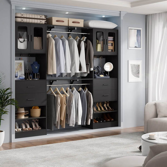 60 Inch Closet Organizer System Tower with Drawers & Big Wing Shelf