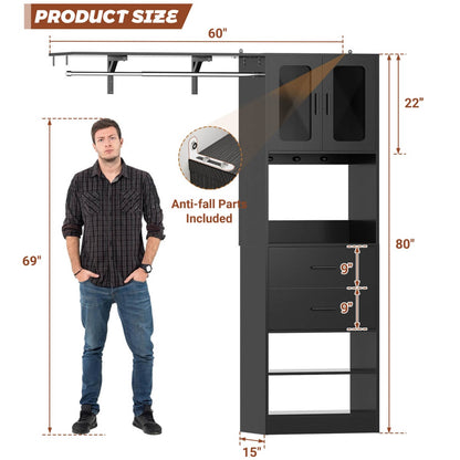 60 Inch Closet Organizer System Tower with Drawers & Big Wing Shelf