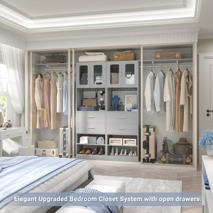 60 Inch Closet Organizer System Tower with Drawers & Big Wing Shelf