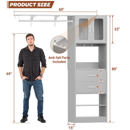 60 Inch Closet Organizer System Tower with Drawers & Big Wing Shelf