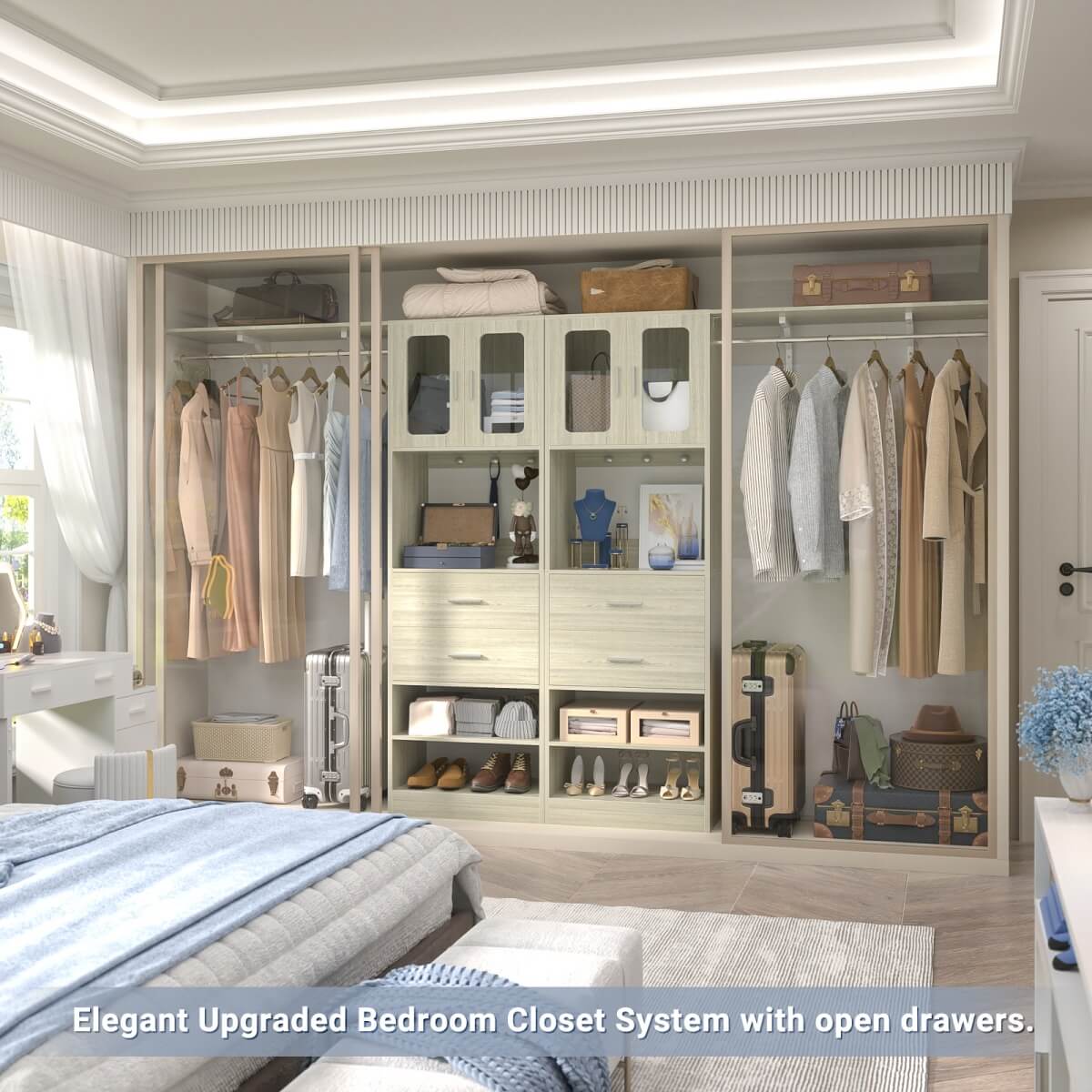 60 Inch Closet Organizer System Tower with Drawers & Big Wing Shelf