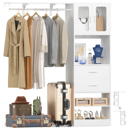 60 Inch Closet Organizer System Tower with Drawers & Big Wing Shelf