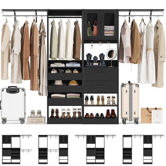 10FT Walk in Closet Organizer with 5 Drawers & 3 Hanging Rods