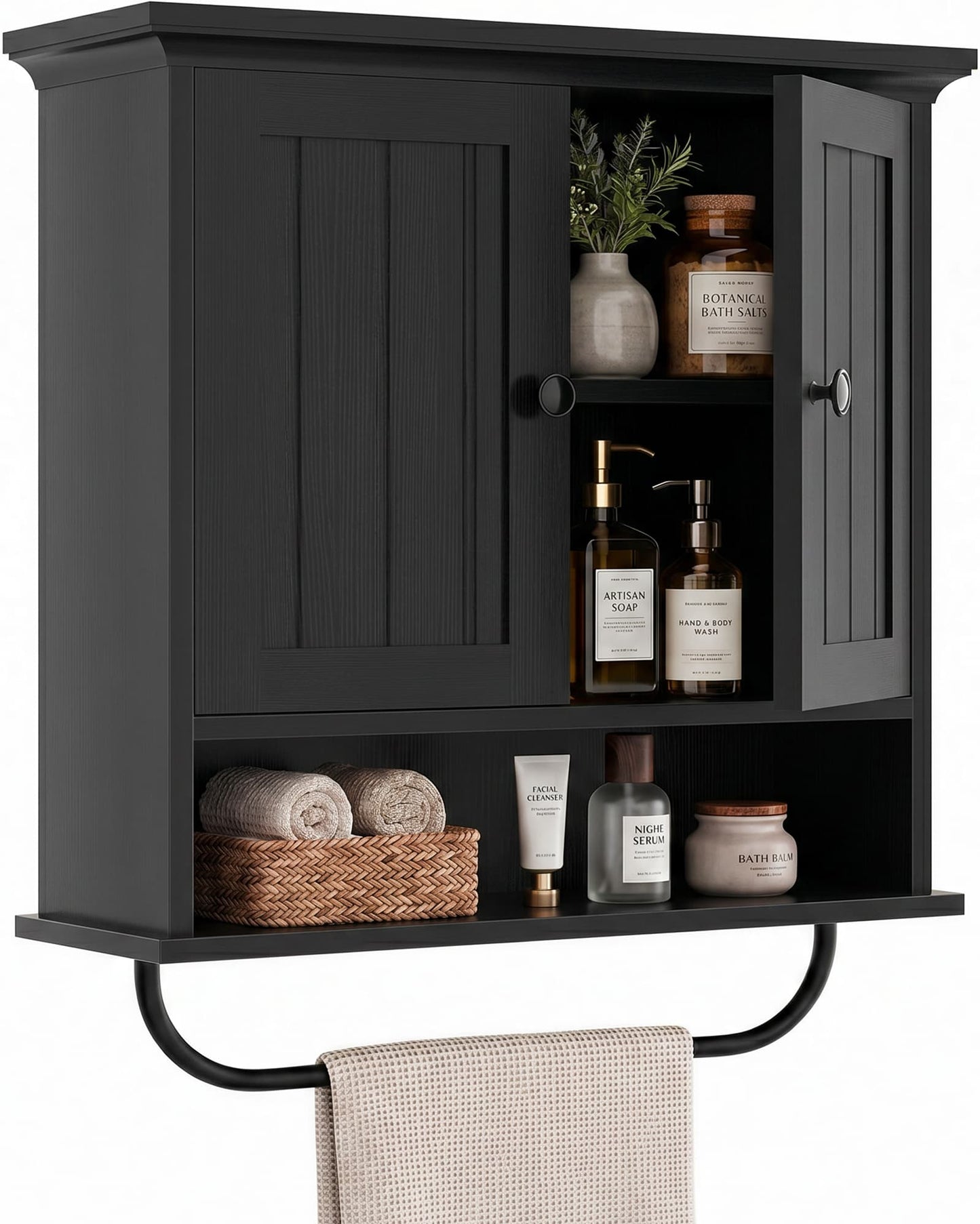 Farmhouse Bathroom Wall Medicine Cabinet with Removable Towel Bar