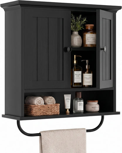 Farmhouse Bathroom Wall Medicine Cabinet with Removable Towel Bar