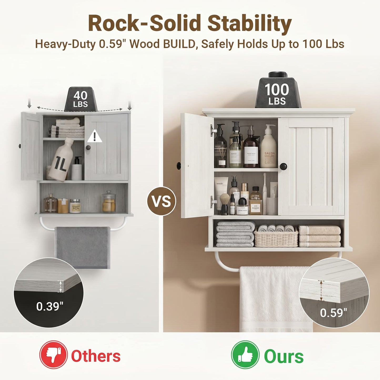 Farmhouse Bathroom Wall Medicine Cabinet with Removable Towel Bar