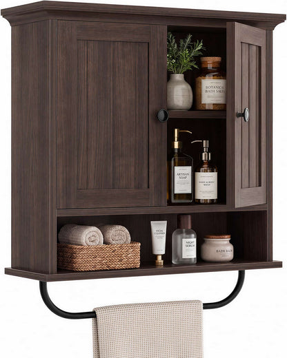 Farmhouse Bathroom Wall Medicine Cabinet with Removable Towel Bar