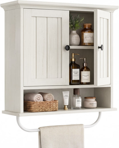 Farmhouse Bathroom Wall Medicine Cabinet with Removable Towel Bar