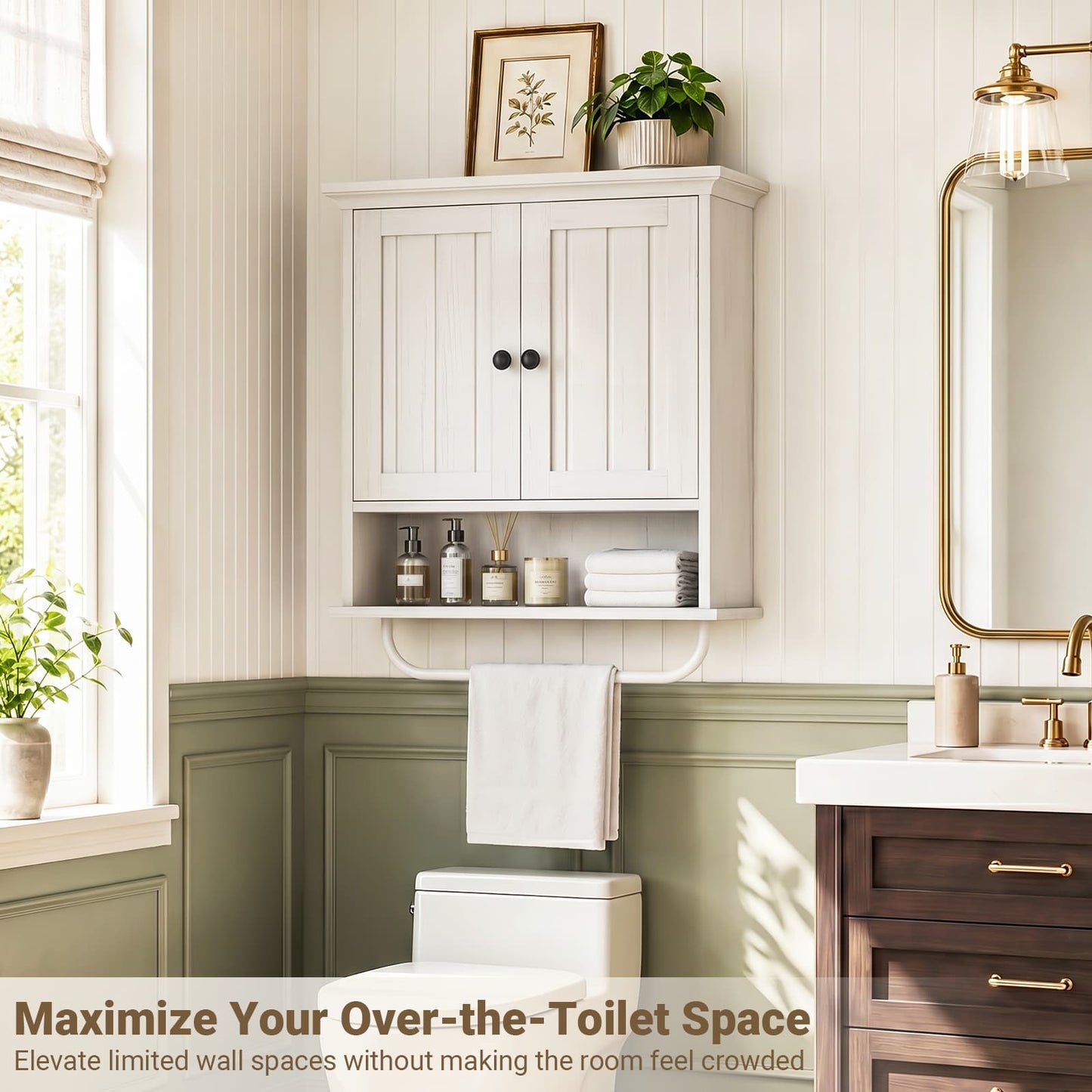 Farmhouse Bathroom Wall Medicine Cabinet with Removable Towel Bar