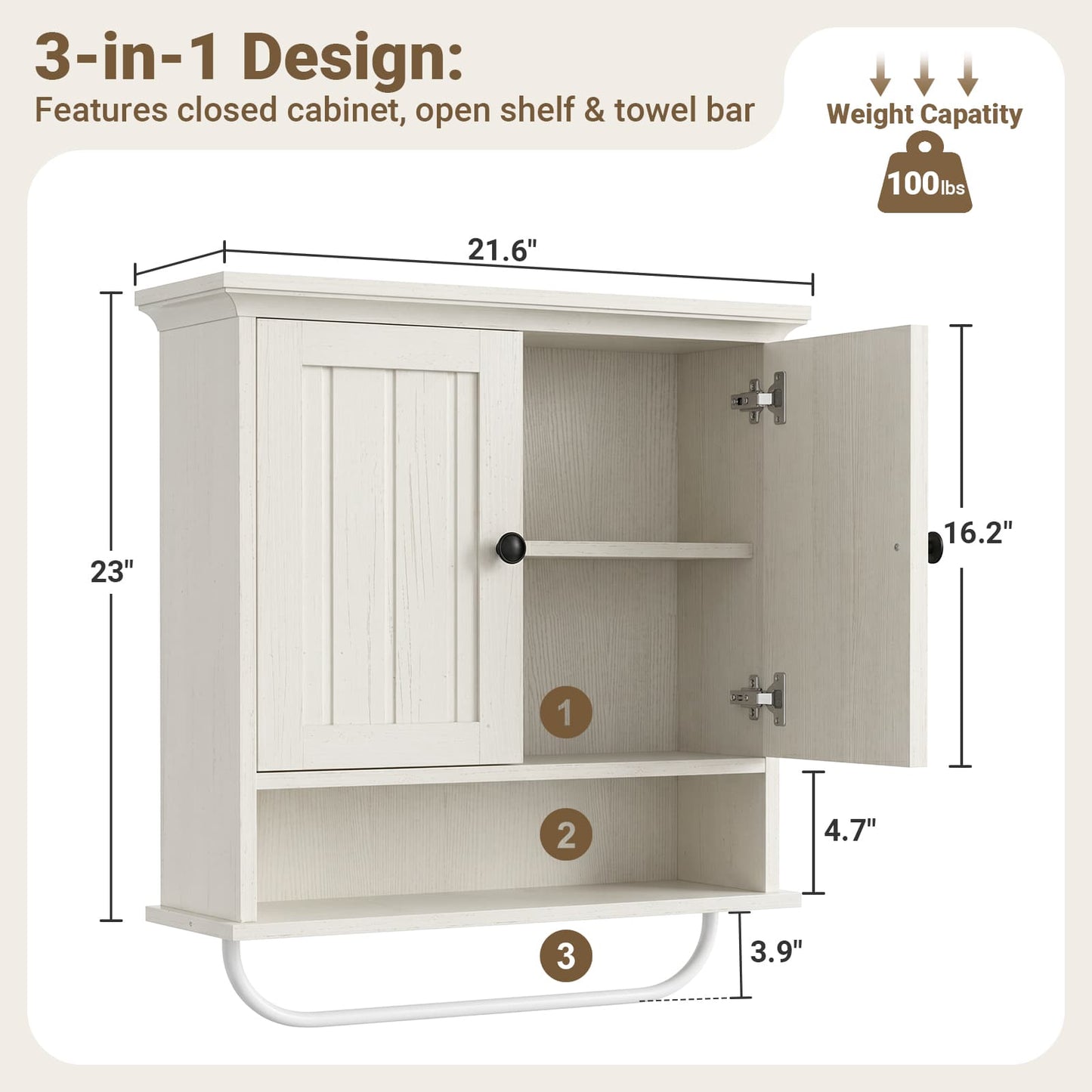 Farmhouse Bathroom Wall Medicine Cabinet with Removable Towel Bar