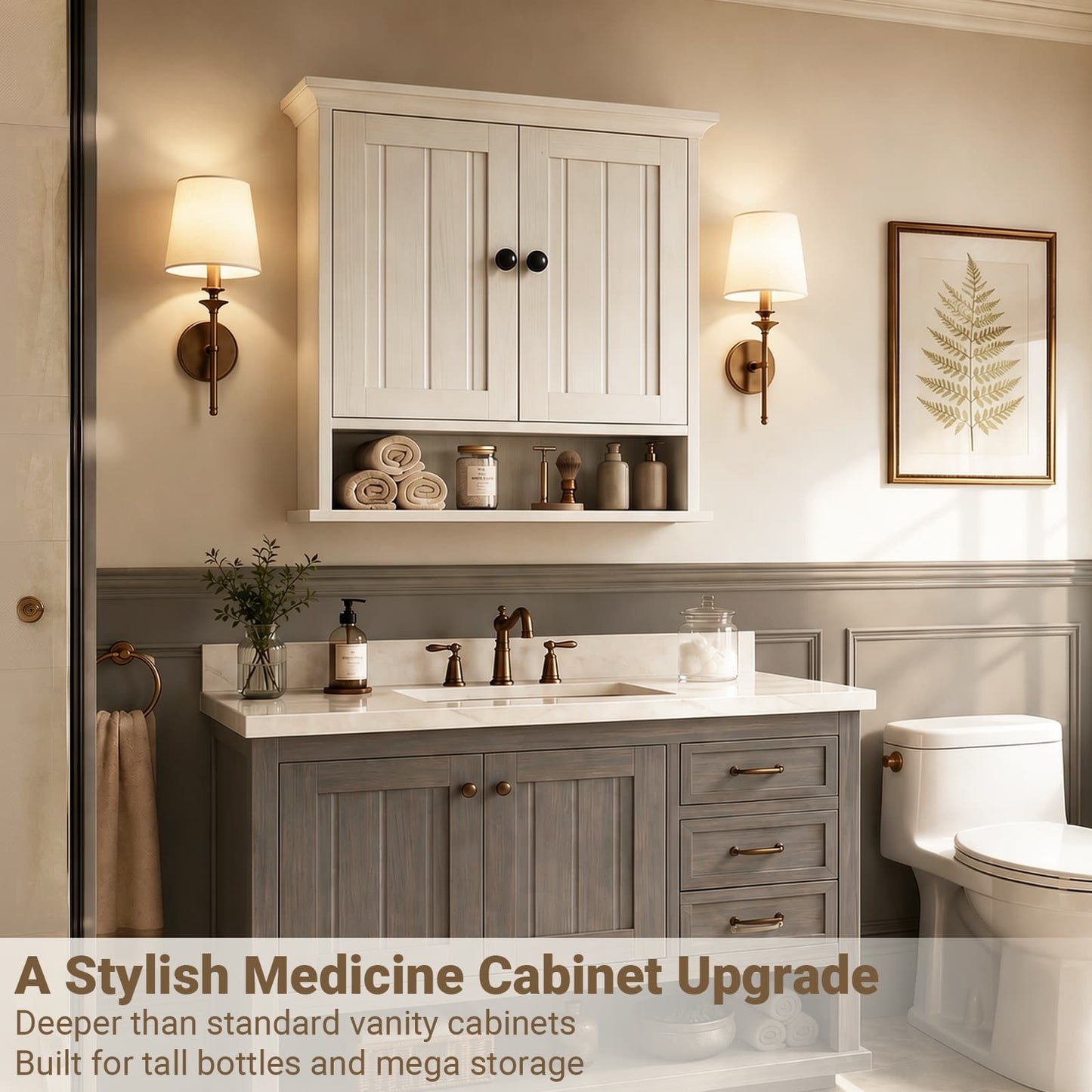 Farmhouse Bathroom Wall Medicine Cabinet with Removable Towel Bar