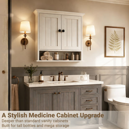 Farmhouse Bathroom Wall Medicine Cabinet with Removable Towel Bar