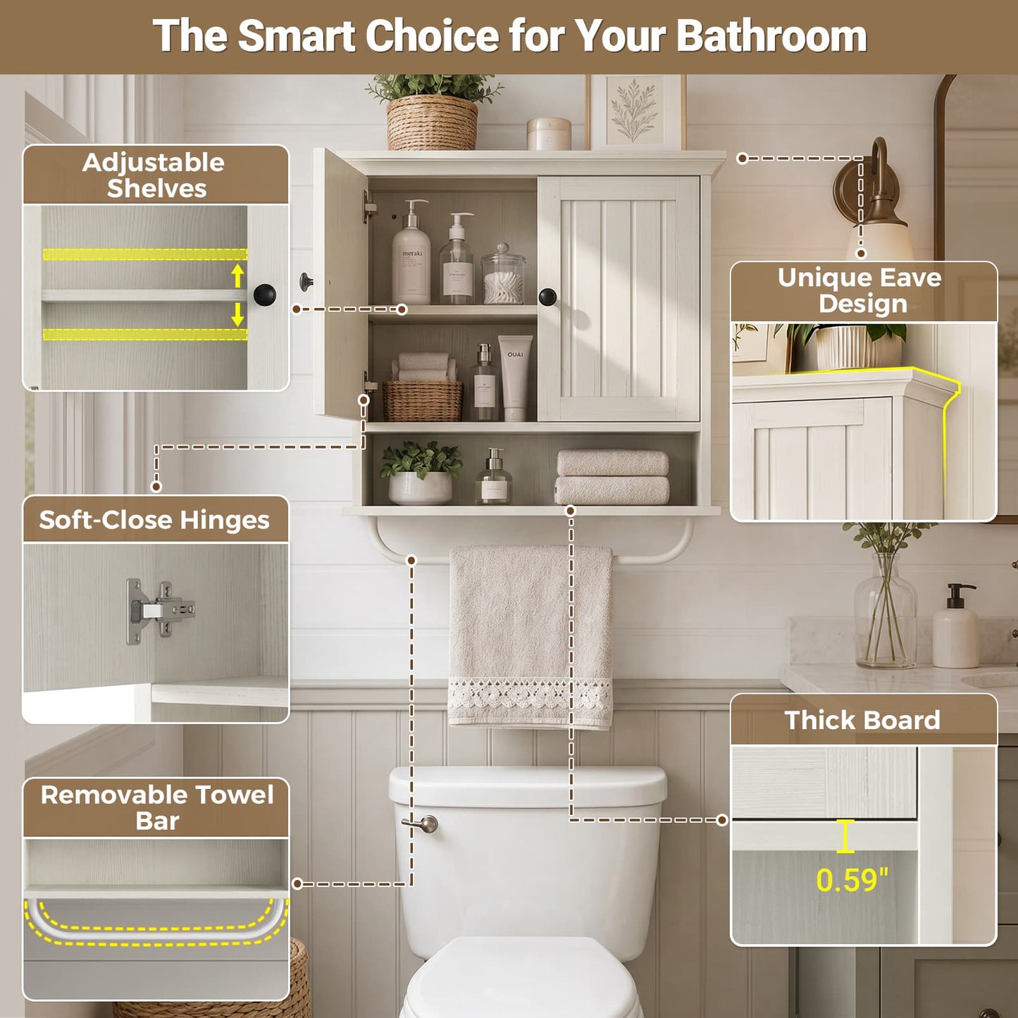 Farmhouse Bathroom Wall Medicine Cabinet with Removable Towel Bar