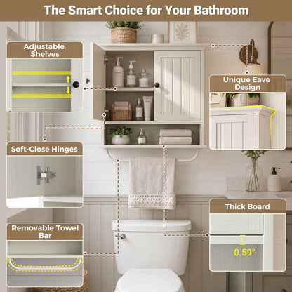 Farmhouse Bathroom Wall Medicine Cabinet with Removable Towel Bar