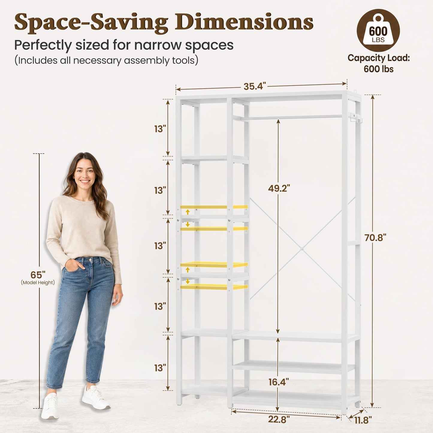 70.9" Tall Clothing Racks for Hanging Clothes, 11.8" Slim Depth for Tight