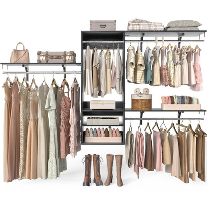 8FT Wall Mounted Hanging Closet System with 3 Shelving Towers