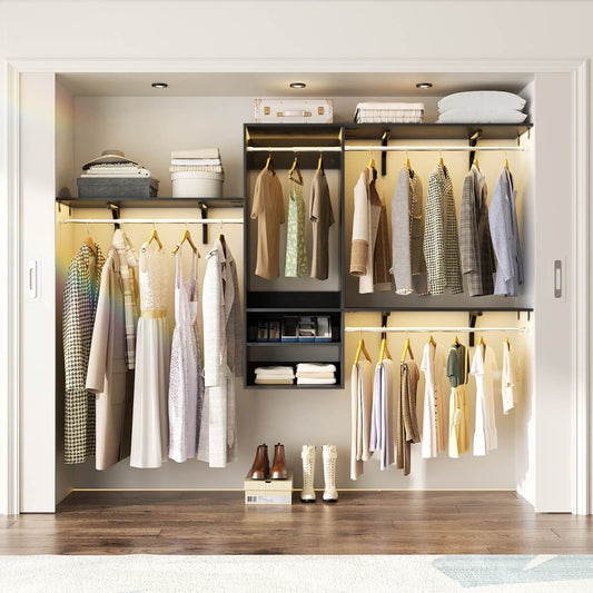 8FT Wall Mounted Hanging Closet System with 3 Shelving Towers