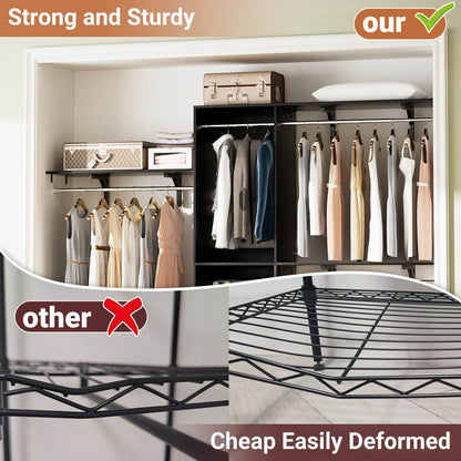 8FT Wall Mounted Hanging Closet System with 3 Shelving Towers