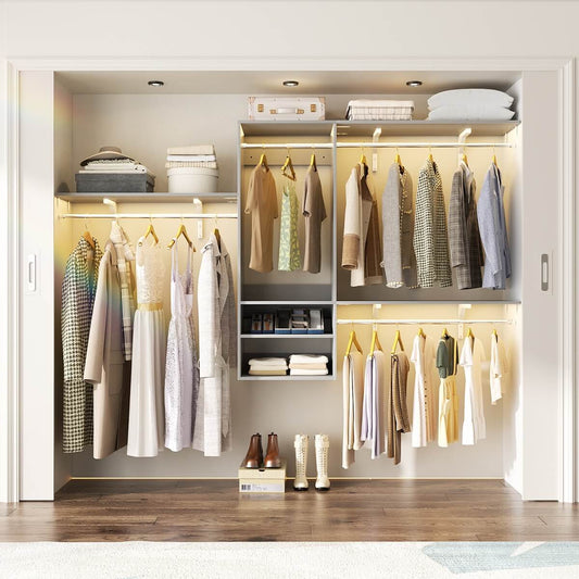 8FT Wall Mounted Hanging Closet System with 3 Shelving Towers