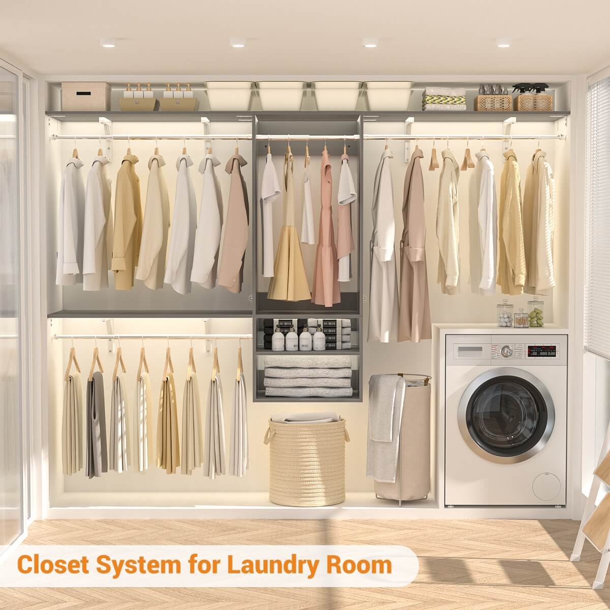 8FT Wall Mounted Hanging Closet System with 3 Shelving Towers