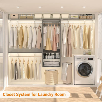 8FT Wall Mounted Hanging Closet System with 3 Shelving Towers