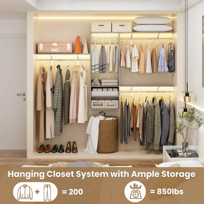 8FT Wall Mounted Hanging Closet System with 3 Shelving Towers
