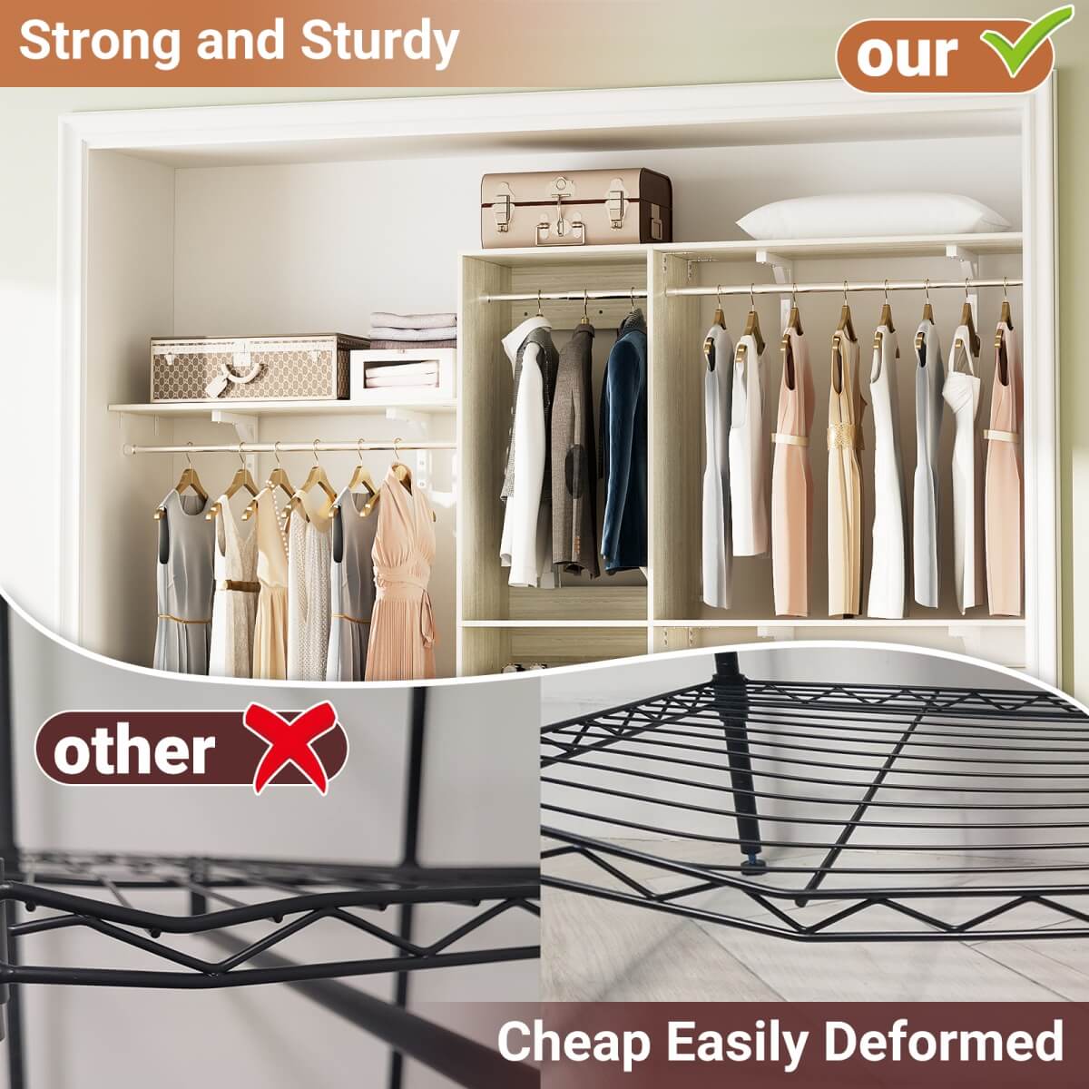 8FT Wall Mounted Hanging Closet System with 3 Shelving Towers