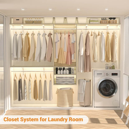 8FT Wall Mounted Hanging Closet System with 3 Shelving Towers