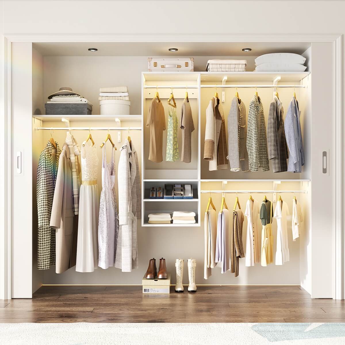 8FT Wall Mounted Hanging Closet System with 3 Shelving Towers