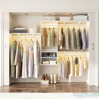 8FT Wall Mounted Hanging Closet System with 3 Shelving Towers