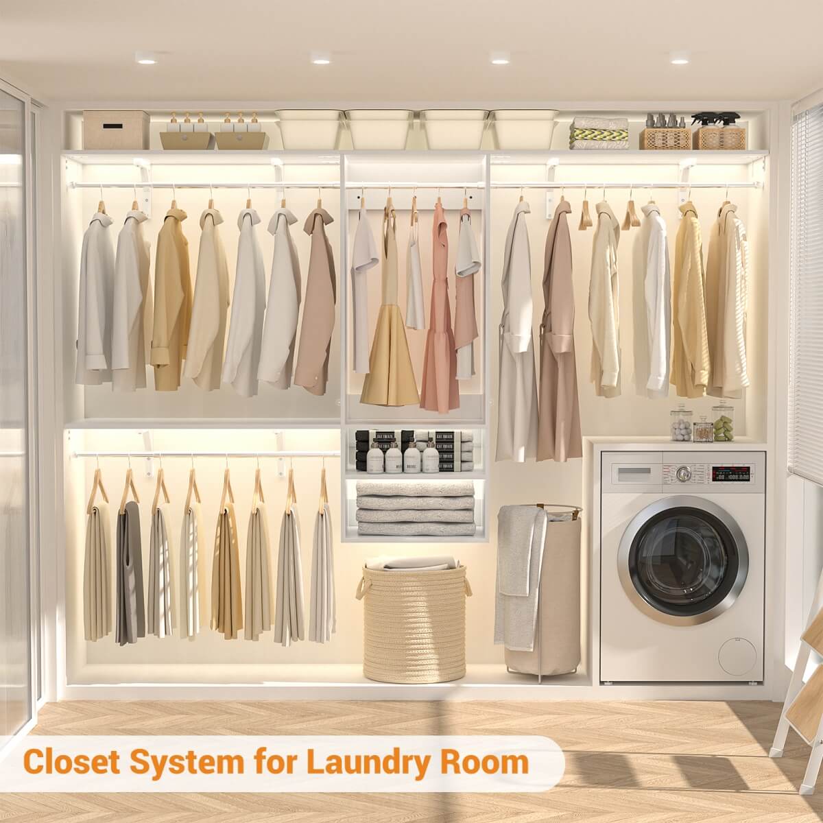 8FT Wall Mounted Hanging Closet System with 3 Shelving Towers