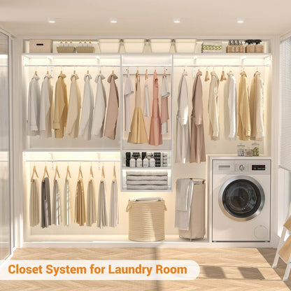 8FT Wall Mounted Hanging Closet System with 3 Shelving Towers