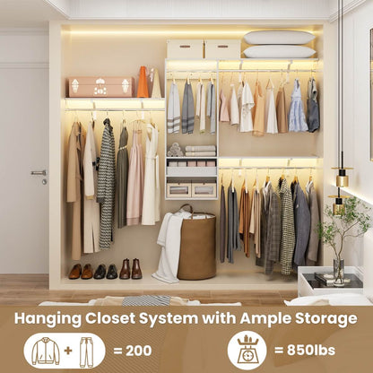 8FT Wall Mounted Hanging Closet System with 3 Shelving Towers