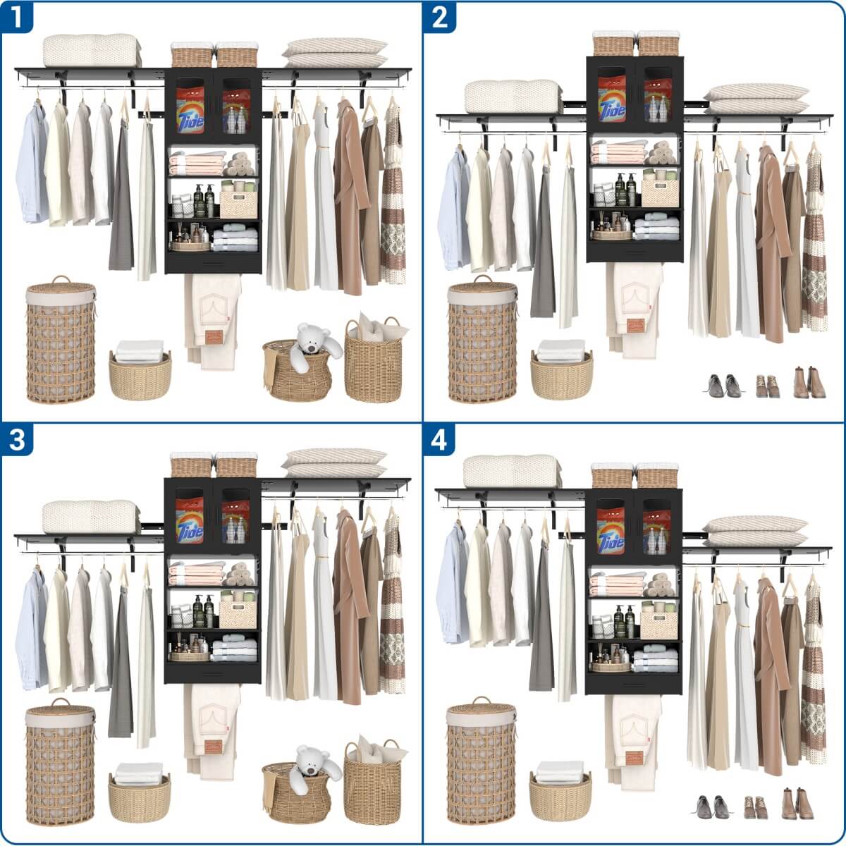 65'' Width Wall Cabinet with Hanging Rods and Drawer