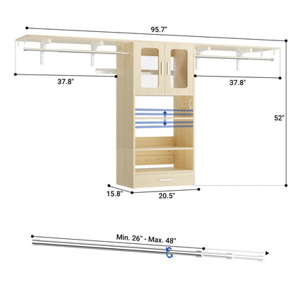 65'' Width Wall Cabinet with Hanging Rods and Drawer