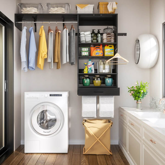 5FT Laundry Organizer with Single Shelf & Hanging Rod