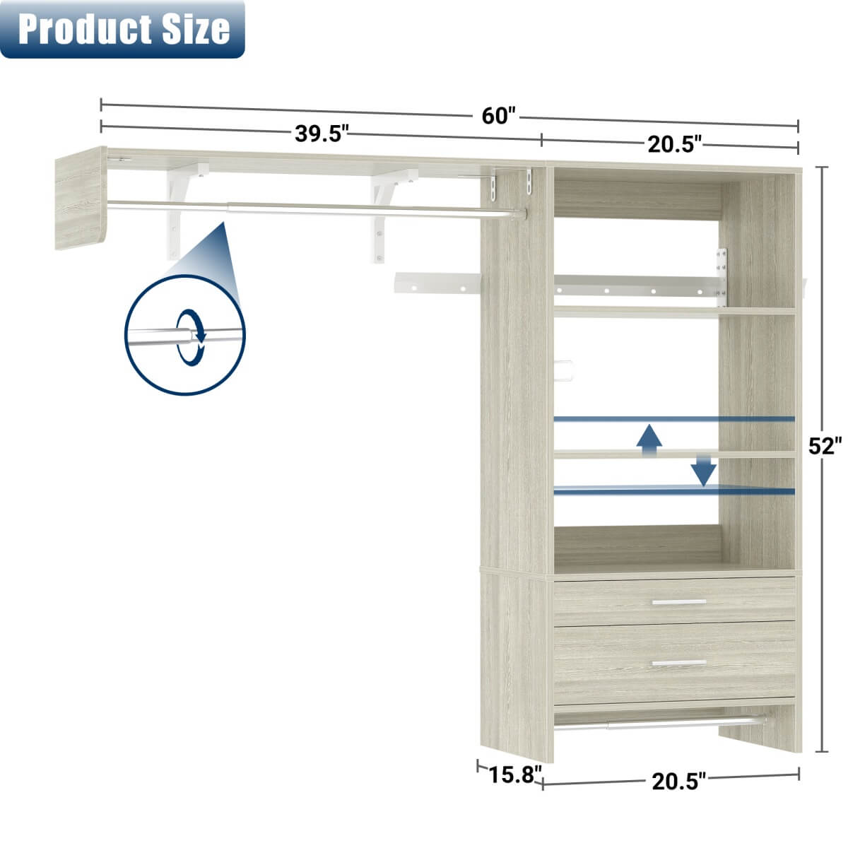 60'' Wide Laundry Wall Cabinet with 2 Drawers
