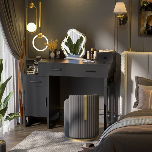 Makeup Vanity Desk with 4 Drawers, Built in Power Outlet