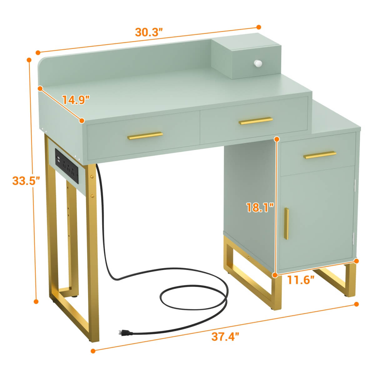 Makeup Vanity Desk with 4 Drawers, Built in Power Outlet