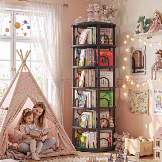 6 Tier Rotating Bookshelf Tower