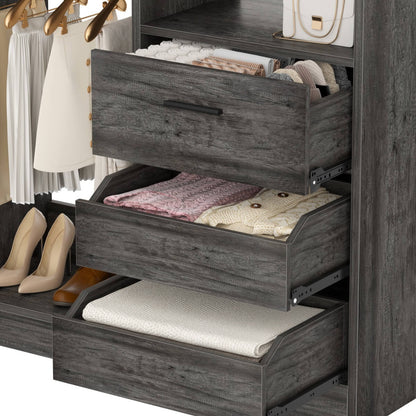 3FT Walk-in Closet System with 3 Drawers & Suitcase Storage