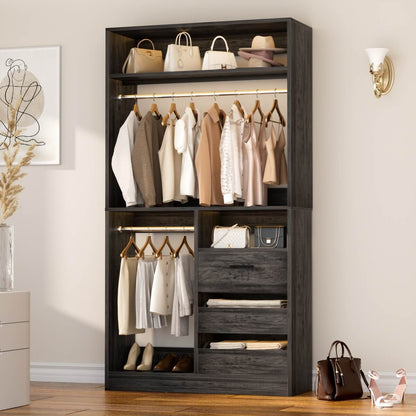 3FT Walk-in Closet System with 3 Drawers & Suitcase Storage