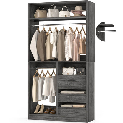 3FT Walk-in Closet System with 3 Drawers & Suitcase Storage