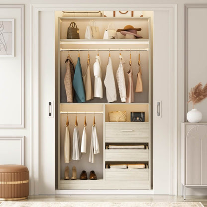 3FT Walk-in Closet System with 3 Drawers & Suitcase Storage