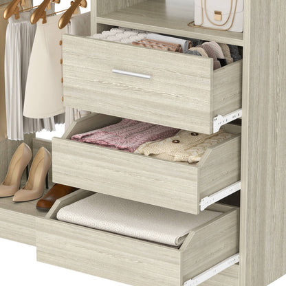 3FT Walk-in Closet System with 3 Drawers & Suitcase Storage