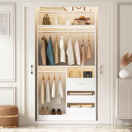 3FT Walk-in Closet System with 3 Drawers & Suitcase Storage