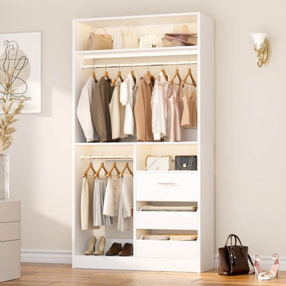 3FT Walk-in Closet System with 3 Drawers & Suitcase Storage